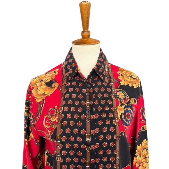 Vintage 100% Silk 90's Talbots Gucci Inspired Maximalist Blouse Size 4 - Picture 2 of 6